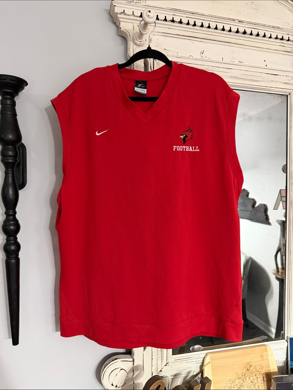 Nike Men’s Red Sleeveless Football Jersey with Embroidered Cardinal Logo